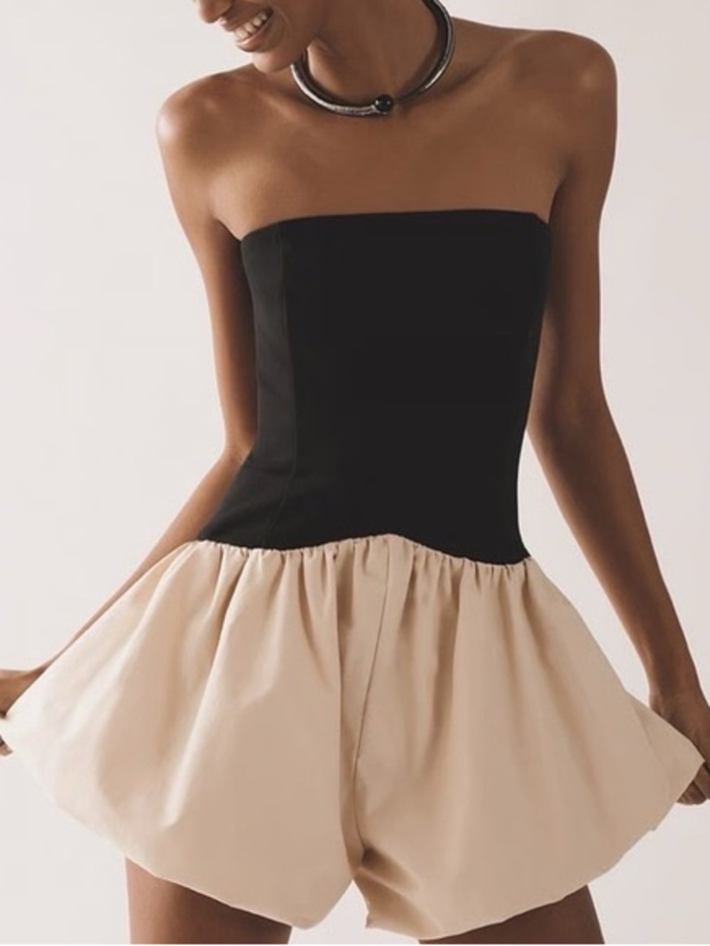 🫧 MAEVE (ANTHROPOLOGIE) Strapless Bubble Hem Romper. SMALL